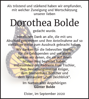 Traueranzeige von Dorothea Bolde von Super Sonntag Wittenberg
