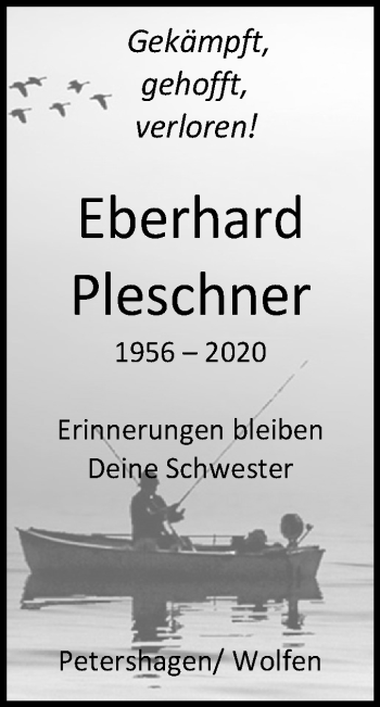 Traueranzeige von Eberhard Pleschner von Mitteldeutsche Zeitung Bitterfeld
