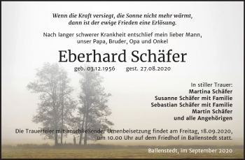 Traueranzeige von Eberhard Schäfer von Mitteldeutsche Zeitung Quedlinburg
