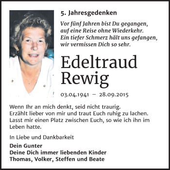 Traueranzeige von Edeltraud Rewig von Mitteldeutsche Zeitung Wittenberg