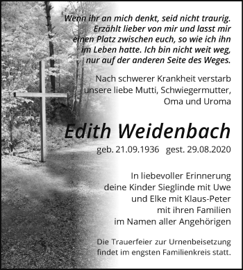 Traueranzeige von Edith Weidenbach von Mitteldeutsche Zeitung Weißenfels