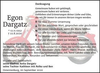 Traueranzeige von Egon Dargatz von Super Sonntag Köthen