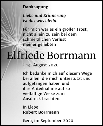 Traueranzeige von Elfriede Borrmann von Mitteldeutsche Zeitung Zeitz