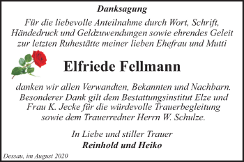 Traueranzeige von Elfriede Fellmann von Mitteldeutsche Zeitung Dessau-Roßlau