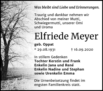Traueranzeige von Elfriede Meyer von Super Sonntag Bernburg