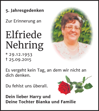 Traueranzeige von Elfriede Nehring von Mitteldeutsche Zeitung Dessau-Roßlau