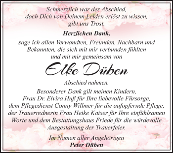Traueranzeige von Elke Düben von Mitteldeutsche Zeitung Dessau-Roßlau