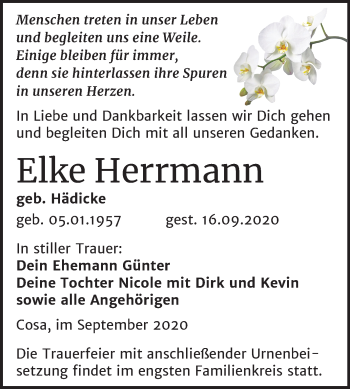Traueranzeige von Elke Herrmann von Super Sonntag Köthen