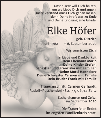 Traueranzeige von Elke Höfer von Super Sonntag Zeitz