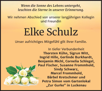Traueranzeige von Elke Schulz von Super Sonntag Zeitz