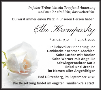 Traueranzeige von Ella Krempasky von Mitteldeutsche Zeitung Merseburg/Querfurt