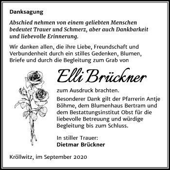 Traueranzeige von Elli Brückner von Super Sonntag Merseburg/Querfurt