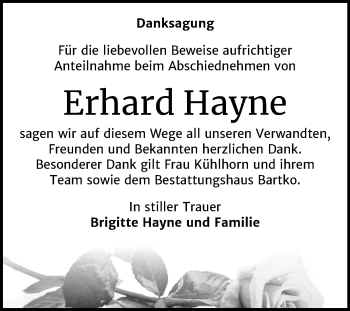 Traueranzeige von Erhard Hayne von Mitteldeutsche Zeitung Köthen
