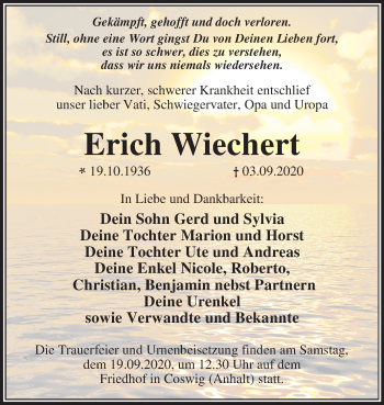 Traueranzeige von Erich Wiechert von Super Sonntag Wittenberg