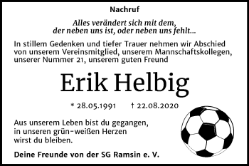 Traueranzeige von Erik Helbig von Wochenspiegel Bitterfeld / Köthen