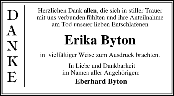Traueranzeige von Erika Byton von Mitteldeutsche Zeitung Dessau-Roßlau