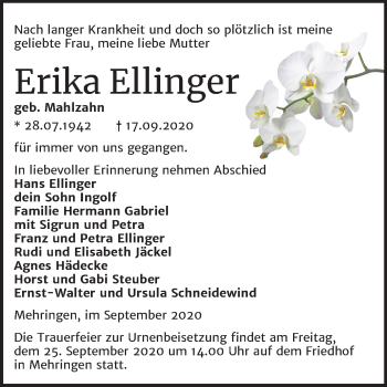 Traueranzeige von Erika Ellinger von Mitteldeutsche Zeitung Aschersleben