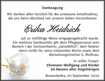 Traueranzeige von Erika Heidrich von Mitteldeutsche Zeitung Merseburg/Querfurt