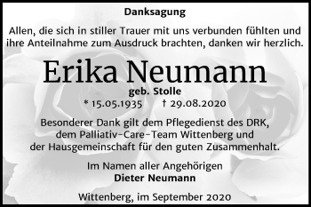 Traueranzeige von Erika Neumann von Mitteldeutsche Zeitung Wittenberg