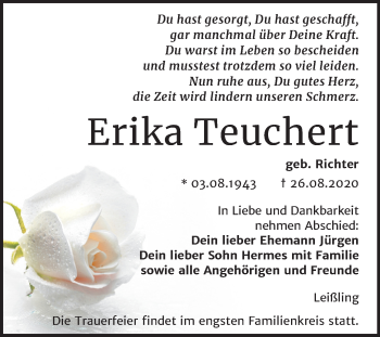 Traueranzeige von Erika Teuchert von Wochenspiegel Weißenfels