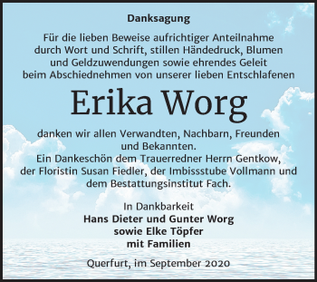 Traueranzeige von Erika Worg von Super Sonntag Merseburg/Querfurt