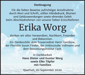 Traueranzeige von Erika Worg von Mitteldeutsche Zeitung Merseburg/Querfurt