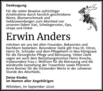 Traueranzeige von Erwin Anders von Mitteldeutsche Zeitung Aschersleben