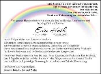 Traueranzeige von Eva Huth von Mitteldeutsche Zeitung Dessau-Roßlau