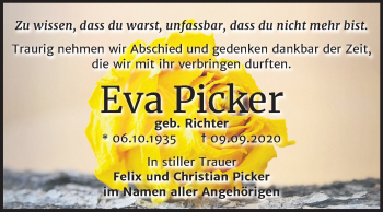 Traueranzeige von Eva Picker von Mitteldeutsche Zeitung Bitterfeld