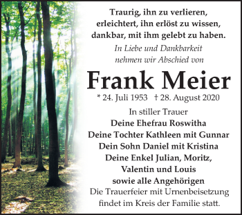 Traueranzeige von Frank Meier von Wochenspiegel Bitterfeld