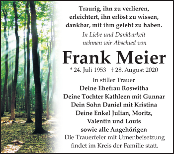 Traueranzeige von Frank Meier von Mitteldeutsche Zeitung Bitterfeld