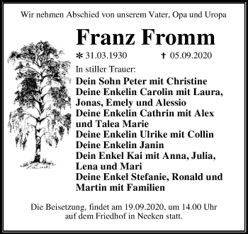 Traueranzeige von Franz Fromm von Super Sonntag Dessau-Roßlau