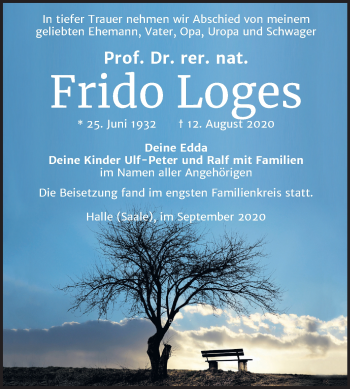 Traueranzeige von Frido Loges von Mitteldeutsche Zeitung Halle/Saalkreis