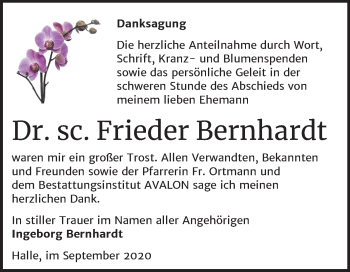 Traueranzeige von Frieder Bernhardt von Mitteldeutsche Zeitung Halle/Saalkreis