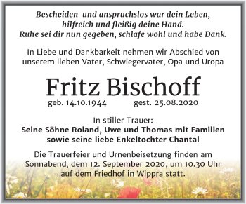 Traueranzeige von Fritz Bischoff von Super Sonntag Sangerhausen