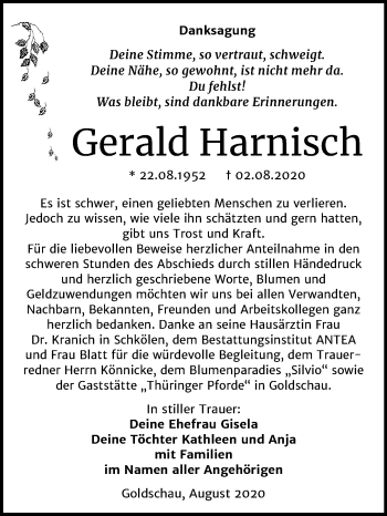 Traueranzeige von Gerald Harnisch von Mitteldeutsche Zeitung Zeitz