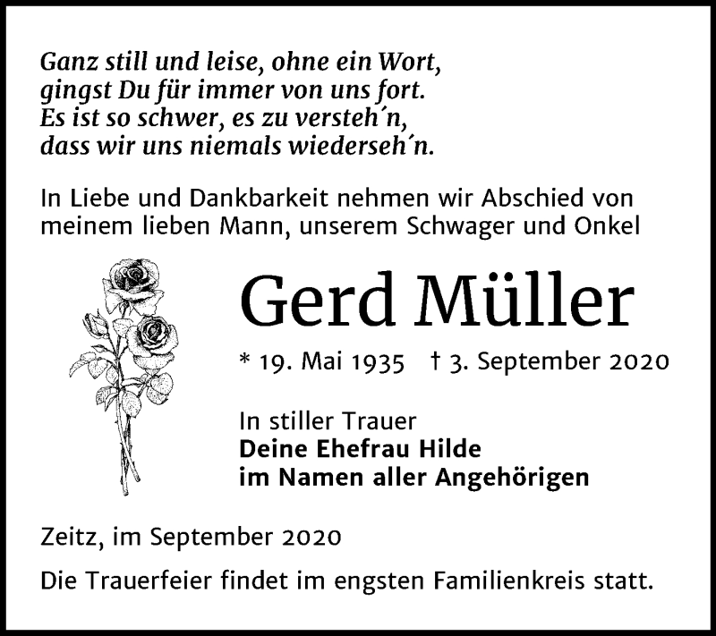 Traueranzeigen Von Gerd Muller Www Abschied Nehmen De