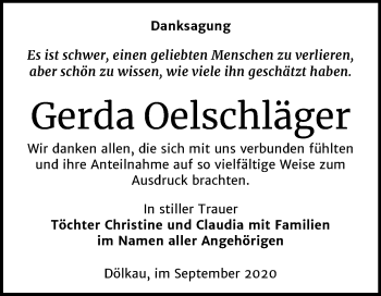 Traueranzeige von Gerda Oelschläger von Super Sonntag Merseburg/Querfurt