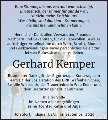 Traueranzeige von Gerhard Kemper von Mitteldeutsche Zeitung Wittenberg