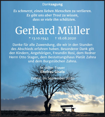 Traueranzeige von Gerhard Müller von Mitteldeutsche Zeitung Wittenberg