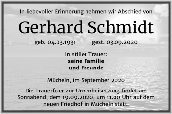 Traueranzeige von Gerhard Schmidt von Mitteldeutsche Zeitung Merseburg/Querfurt