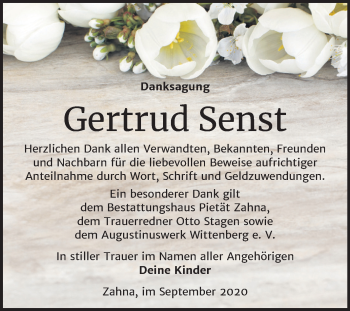 Traueranzeige von Gertrud Senst von Mitteldeutsche Zeitung Wittenberg