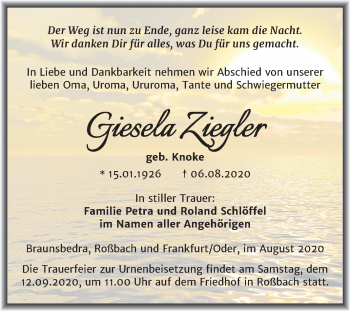 Traueranzeige von Giesela Ziegler von Mitteldeutsche Zeitung Merseburg/Querfurt