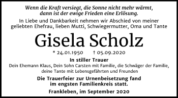 Traueranzeige von Gisela Scholz von Mitteldeutsche Zeitung Merseburg/Querfurt