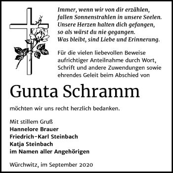 Traueranzeige von Gunta Schramm von Super Sonntag Zeitz