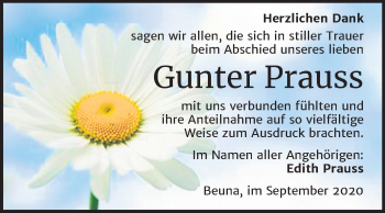 Traueranzeige von Gunter Prauss von Super Sonntag Merseburg/Querfurt