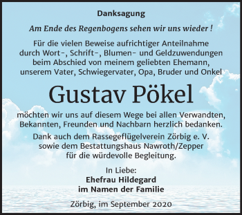 Traueranzeige von Gustav Pökel von Mitteldeutsche Zeitung Bitterfeld