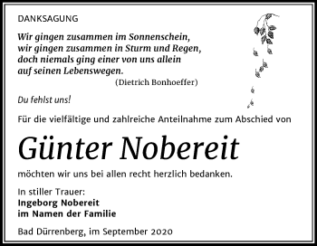 Traueranzeige von Günter Nobereit von Mitteldeutsche Zeitung Merseburg/Querfurt