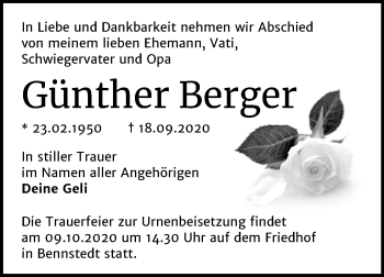 Traueranzeige von Günther Berg von Mitteldeutsche Zeitung Halle/Saalkreis