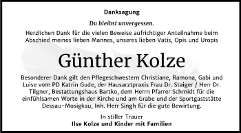 Traueranzeige von Günther Kolze von Mitteldeutsche Zeitung Dessau-Roßlau / Köthen